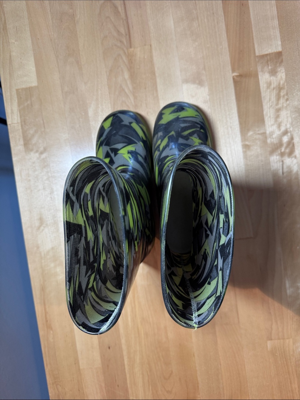 Kids Lime Green and Black Patterned Rain Boots